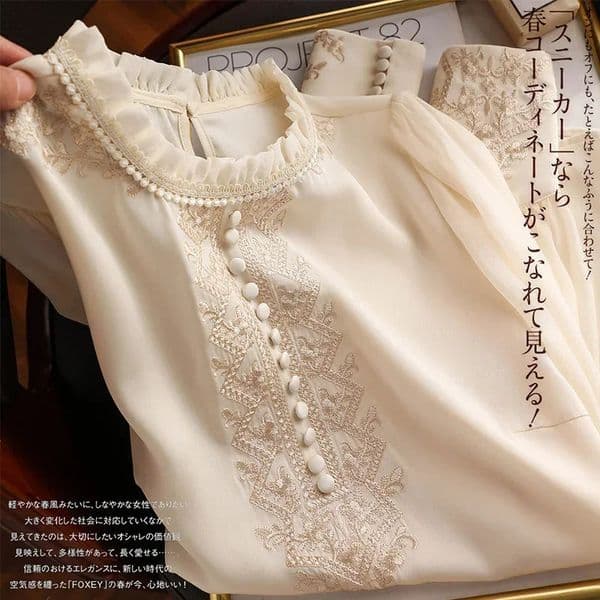 Spring embroidery shirts for ladies Fashion chiffon sleeve Womens blouses blusa mujer 260324