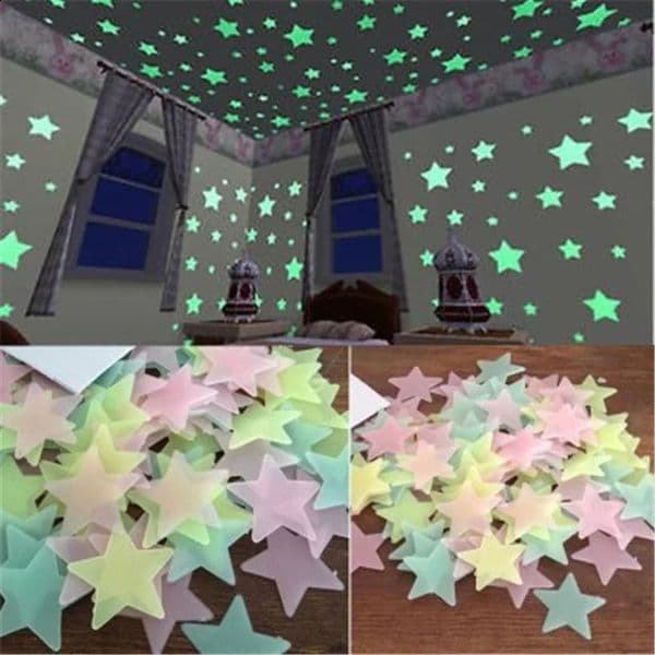 Pvc Stars Glow Stickers Luminous In Dark Night Fluorescent Wall Art 3D Home Decals For Kids Room Ceiling Switch Decoration 260320BJ
