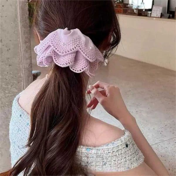 Atmospheric Lace Hollow Gentle Pearl Petal Edge Hair Ring Hair Accessories For Women H260324