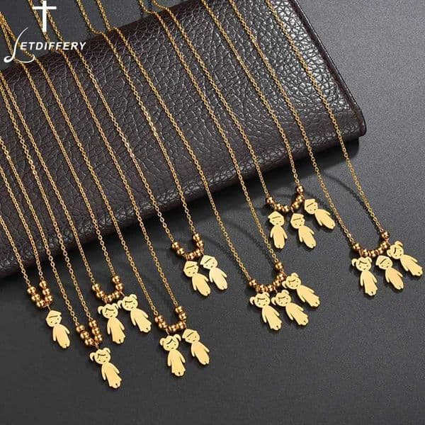 Letdiffery New Child Engraved Name Necklace Personalized Stainless Steel Boy Girl Kids Pendant Necklace Women Date Beads Family H260324