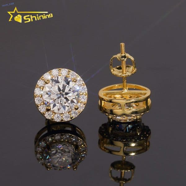 Hot Selling GRA Certificated 8MM Halo Design Round Moissanite Stud Earrings Custom 925 Sterling Silver Hip Hop Earrings