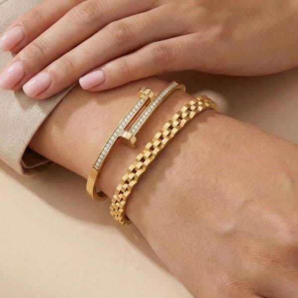Chic Studded Nail Watch Band Style Stainless Steel Bangles for Women Men K PVD Gold Plated Statement Non-tarnish Jewelry Gift 26W0324