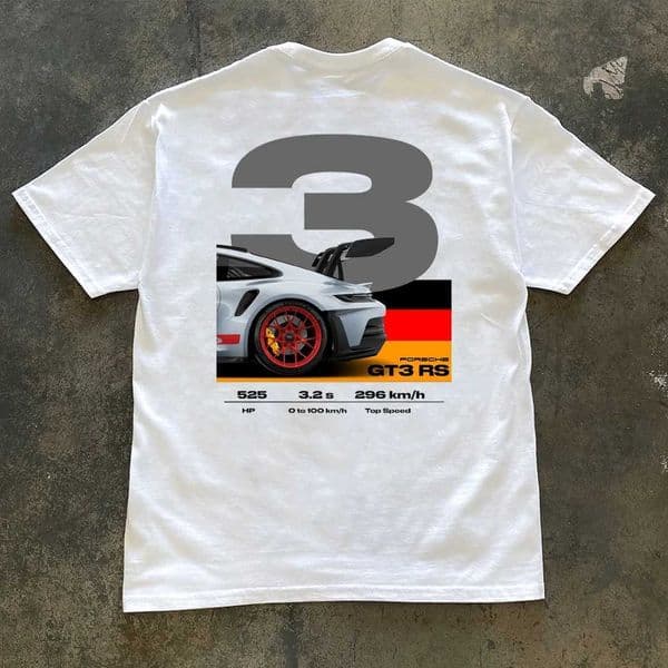 2024 Fashion New Short Sve T-shirt PORSCHE911GT3 White Opaque Cotton Loose Mens and Womens Top Half Sve T-shirt J260323