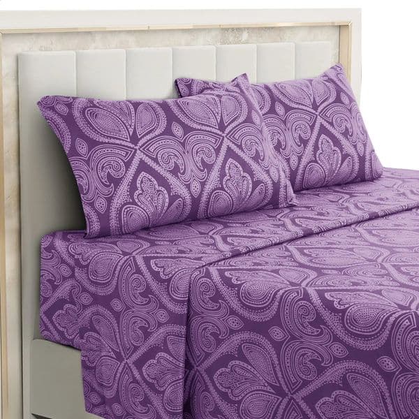 Lux Decor 4Piece Paisley Bed Sheet Set Soft Brushed Microfiber Sheets with 16 Deep Pockets Resistant Bedding 260323