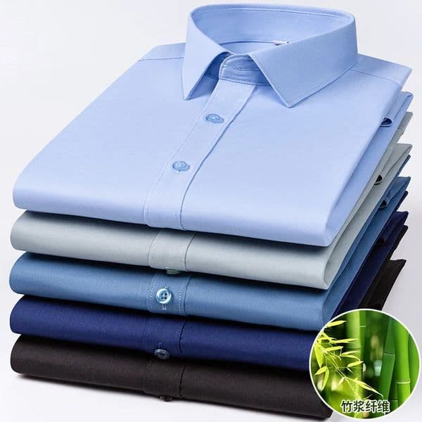 Quality Stretch Men Shirt Bamboo Fiber Long Sleeve Antiwrinkle Nonironing Slim Fashion Casual Business Office White 260324