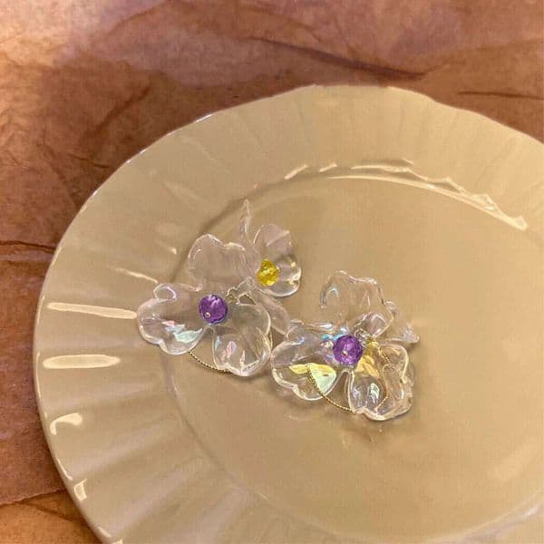 My favorite~ Atmospheric, super ethereal crystal flower earrings, niche design, high-end ins-style color-blocking stud earrings