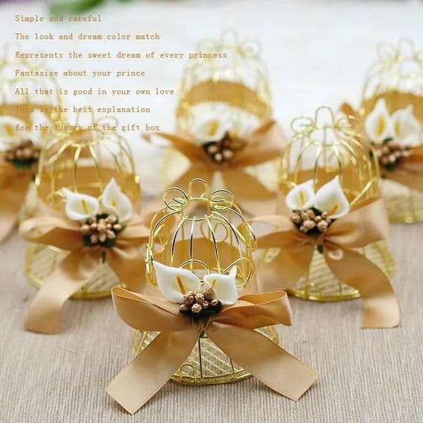 150pcs Creative Wedding Mini Metal Gold Bird Cage Candy Boxes Favors Gift Box for Party Decoration Supplies Wrought Candy Box