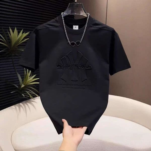 Summer New Heavy Industry Embroidered Crew Neck T-shirt Korean Version Slim Elastic Half-sleeved Versatile Casual Men's Top