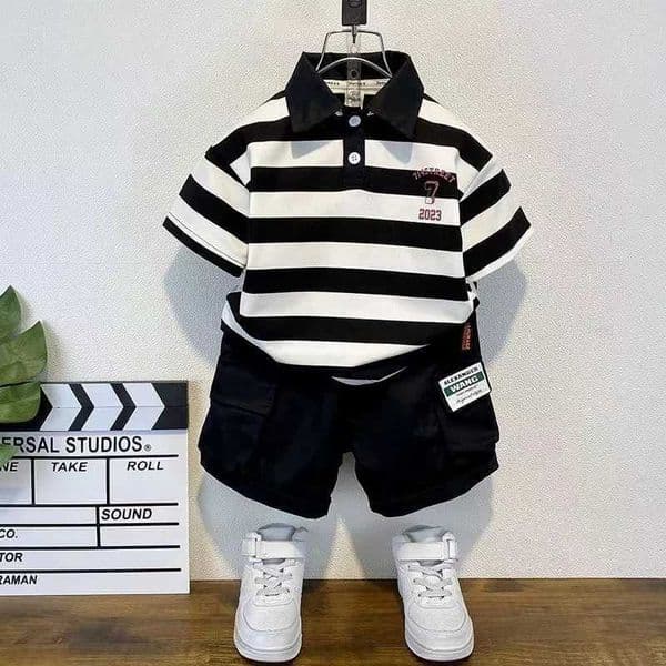 Boys Summer Clothing Set 2024 New Western Style Childrens Summer POLO Shirt Thin Short sleeved Clothes Two Piece Set S251226