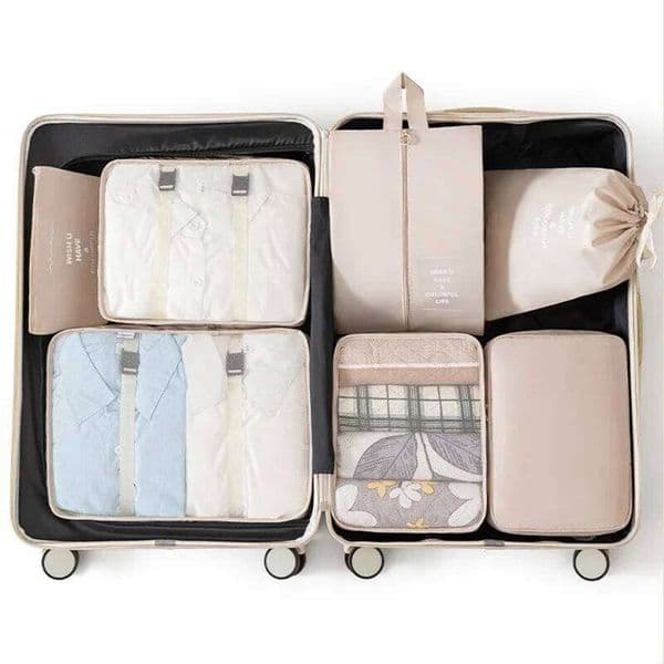 7 -piece Travel Organizer Storage Bags Wardrobe Cube Suitcase Packing Cubes Set Storages Luggage Clothes Shoe Pouch Folding 26Y0324