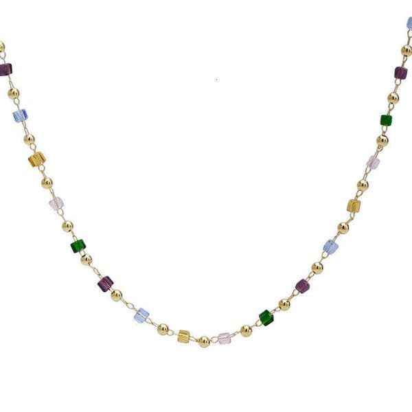 Ultra-fine colorful crystal necklace for women, summer light luxury niche design, high-end forest-style small beaded choker collarbone chain