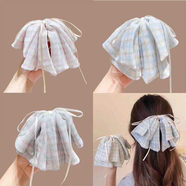Fabric Mesh Bow Hair Clip for Woman Elegant Temperament Shark Clip Fashion Girl Back of The Head Hair Clamp H260324
