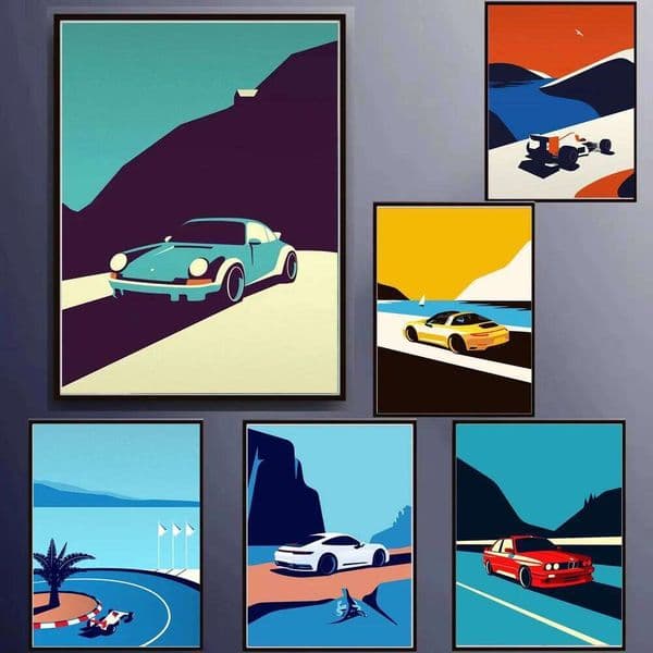 1pc Classic 911 Poster Scandinavian Retro Trend Car Wall Art Red Yellow Green White Canvas Painting Home Living Room Decor 26H0324