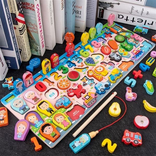 3D Preschool Children Educational Toys Wooden Montessori Arithmetic Magnetic Fishing Digital Shape Matching Building Block Toys 260305ww