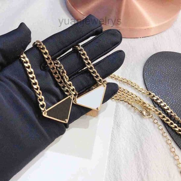 Classic Triangle Pendant Necklaces Black White Luxury Style Charm Women Necklace Spring Girl Love Birthday Gift Necklace Stainless Steel Long Chains