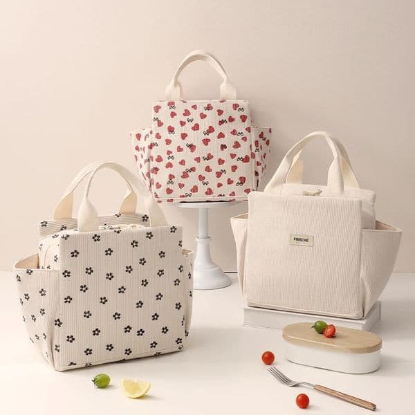 Corduroy Lunch Bag Thermal Insulation Box Storage Handbag Multifunctional Kid School Cooler Picnic FoodPouch w260324
