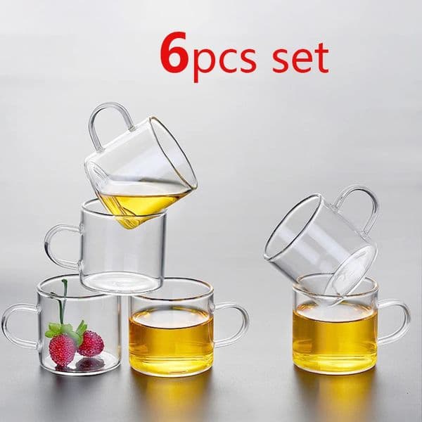 Coffee Cups Set of 6 High Borosilicate Glass 100ml120ml Transparent Glasses with Handle Hightemperature Resistant Teaware Mugs 260324BJ