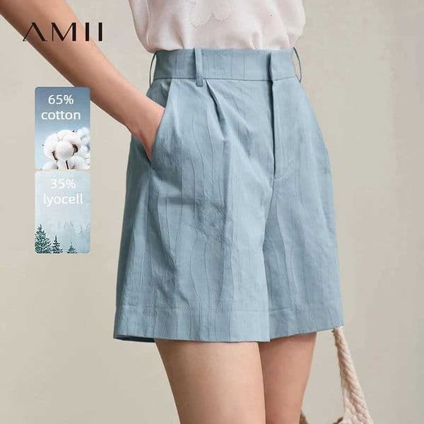 Amii Womens Shorts 2026 Spring New Versatile Commuter Cotton Shorts Jacquard Casual Basic Womens Loose Wide-leg Pants 12641111T260324