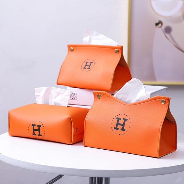 Tissue Box Home Living Room Orange Nordic Ins Light Luxury Leather Creative Napkin Tissue Box