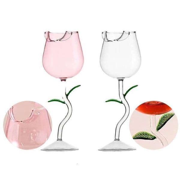 Rose-Shaped Glasses Shape Glass With Colored Leaves 150/400ml Rose Shaped Red Wine Goblet Cocktail Cup 26H0324
