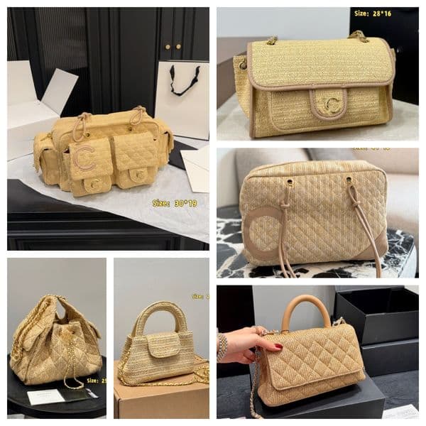 Designer-style Summer Raffia Woven Chain-trimmed Briefcase Meet Daily Needs Travel & Outings Fashion Sense Vintage Bowling Bag Bucket Bag Practical