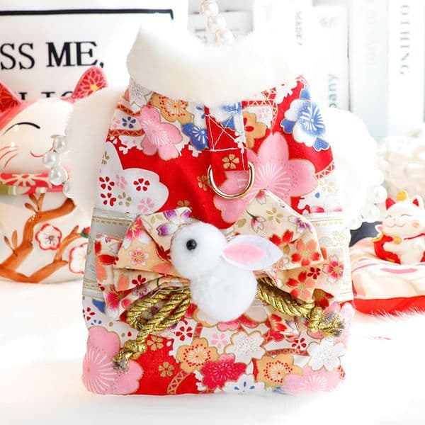 dog skirt cat princess romantic cherry blossom kimono cottonpadded small dog teddy pet clothes