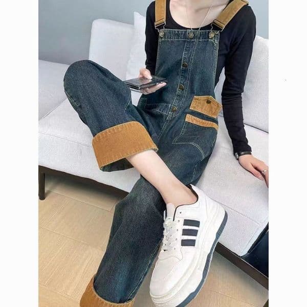 Women's Workwear Denim Overalls Designer Pants American Retro Style New Model Spring And Autumn Loose Fit Slimming Design Youthful And Versatile
