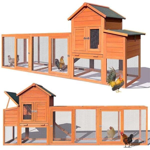 123'' Large Coop Run, Wooden Hen for 5-10 Chickens, Outdoor Chicken Run Poultry Rabbit Cage Duck House with Nesting Box, Ramp & Pull-on Tray 6698