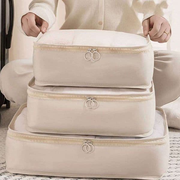 3PCS Compressible Packing Cubes Foldable Waterproof Travel Storage Bag Suitcase Nylon Portable With Handbag Luggage Organizer 26Y0323