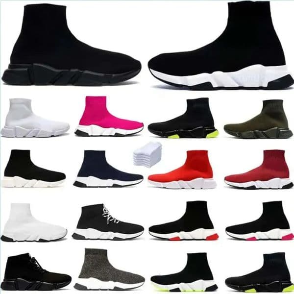 2026 Designer sock shoes men women Graffiti White Black Red Beige Pink Clear Sole Lace-up Neon Yellow socks speed runner trainers flat platformsneakers casual 36-46