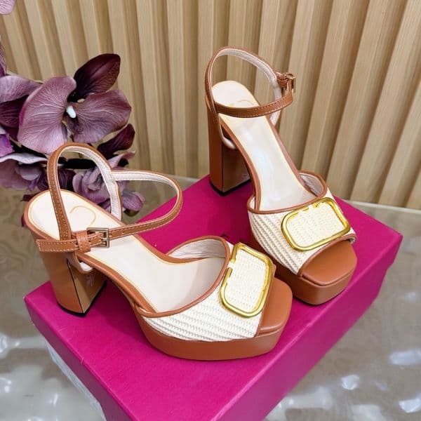 Super high heels Women sandal Luxury vLogo Platform sandalen Summer Raffia slipper Designer slingback Stiletto Heel mule Sliders Prom Bridal dress shoes Gladiator