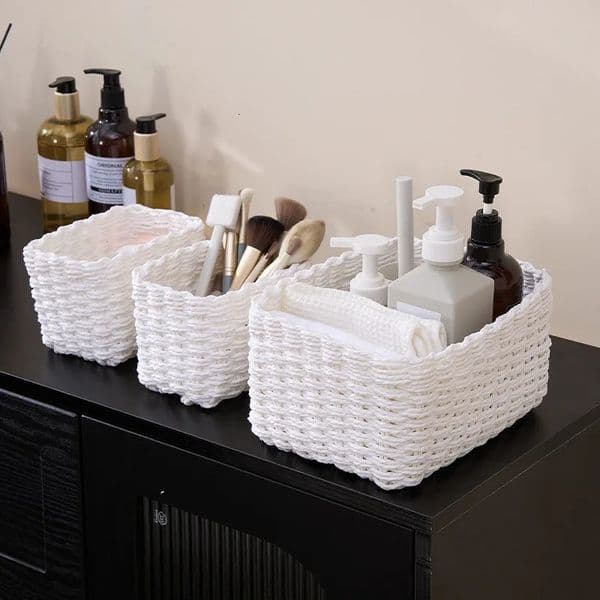 13pcs Handmade Straw Woven Soft Round Paper Rope Storage Basket for Organizing Decorative Bins Office Box 260324BJ