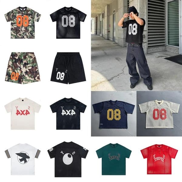 Men's Designer T Shirt Letter Print Mesh Soccer Jersey Shorts Set Vintage Hip Hop Jerseys Loose Casual Breathable Tracksuit Men