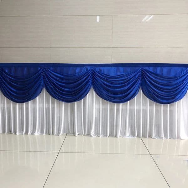 10FT Long Tablecloth Skirt With Colorful Swag Drape Transparent Ice Silk Fabric Table Skirting Wedding Party Event Decoration 260320BJ