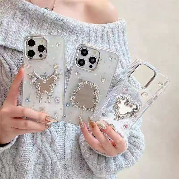 Glitter Mirror Phone Case For Iphone 17 16 15 14 13 Pro 12 11 Max Plus 16Pro Clear 16Promax Phone Case 15Promax Glitter Decoration 17Promax Cover 14Promax 13Pro Shell