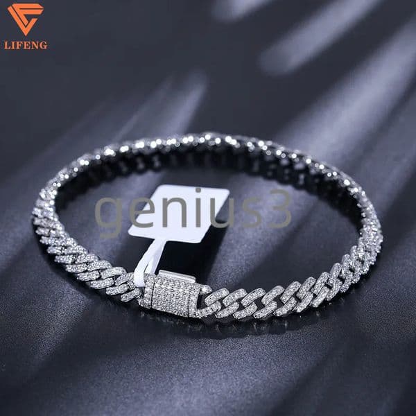 Online Best Seller 925 Sterling Silver Cuban Link Chain Bracelet 6mm VVS Moissanite Diamond Iced Men Women Gold Hip Hop Necklace