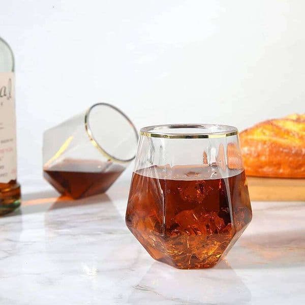 European Style Gold Edged Diamond Plastic Household Transparent Whiskey Hexagonal Foreign Wine Glass 26H0324