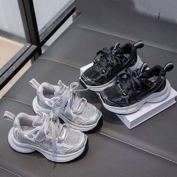 TJG 2025 Girls' Sports New Style Soft Sole Children's Casual Fashionable Breathable Stripe Shoes for Kids Boy 26W0324