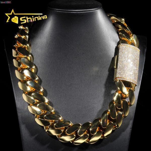 Custom Super Thick Heavy Rock Men Necklace 18K Gold Plated S925 Miami Cuban Link 20MM Cuban Chain With Moissanite Diamond Lock
