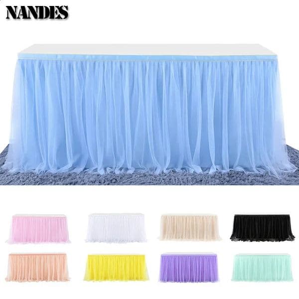 4/6ft Tulle Table Skirt for Wedding Party Birthday Table Skirting Baby Shower Gender Reveal Dessert Party Home Decor 260320