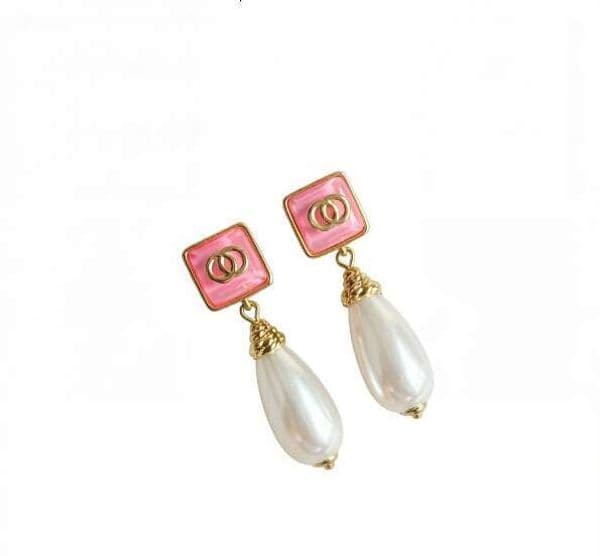 Never Fading Long Style Designer Ear Stud Earrings Pearl Real Gold Brass Copper Stamp Letter Earring Fashion Womens Elegance Wedding Party Jewelry Accessories