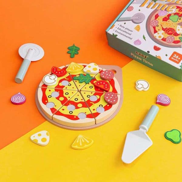 Kitchen Pretend Play Toys Wooden Simulation Food Accessories Pizza Salad Dessert Set Montessori Educational Toy for Toddler 3 S2512307W6B