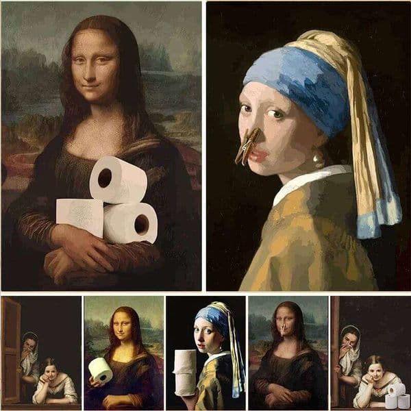 Funny Bathroom Toilet Roll Paper Painting Mona Lisa Canvas Prints Posters Decor Home Wall Art 26H0324