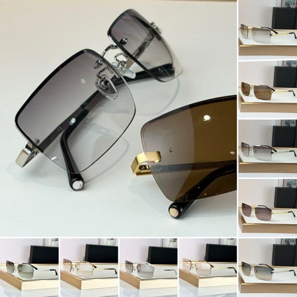 Luxury Womens Sunglasse Rimless Rectangular Metal Gradient Dual-Tone Lenses Silver Acetate Detailing with Shiny Crystal Embellishments Elegant Modern Eyewear