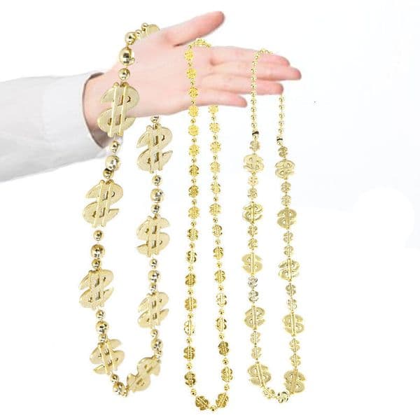 2026 New New Cross-Border Dollar Sign Necklace, Holiday Nightclub Bar Trendy Accessory, Gold Currency Element Pendant Bead Chain Designer