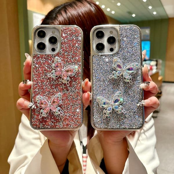 Luxury Glitter Butterfly Cover Phone Case For iPhone case 16 Plus 16E 15 ProMax 14 Pro 13 12 11 11ProMax Electroplate Case