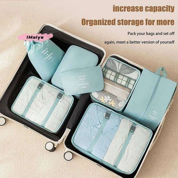 7Pcs/Set Folding Packing Cubes Set Digital Toiletries Organizer Travel Storage Bags for Clothes Shoes Suitcase Organization 26Y0324