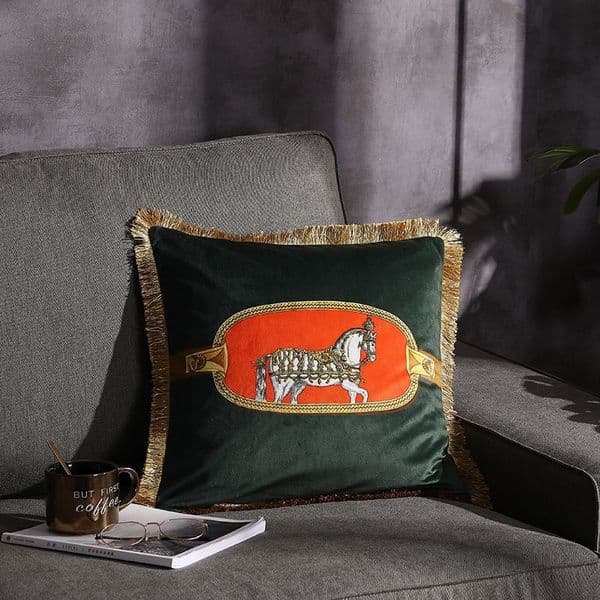 Pillow Case European Style Light Luxury Velvet Double Sided Printed Tassel Sofa Cushion Office Lumbar Support Model Room Decoration