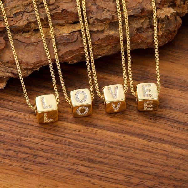 9Mm Micro-set Zircon Gold 26 English Letters Large Hole Dice Necklace Pendant DIY Bracelet with Beads
