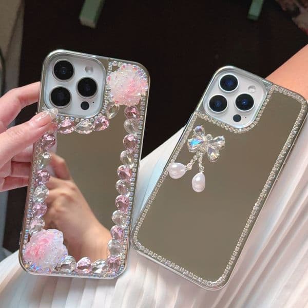 Mirror gradient rose mirror water droplet diamond butterfly suitable for Iphone CASE 16 15 14 Pro Max 13 12 11 XR X phone case